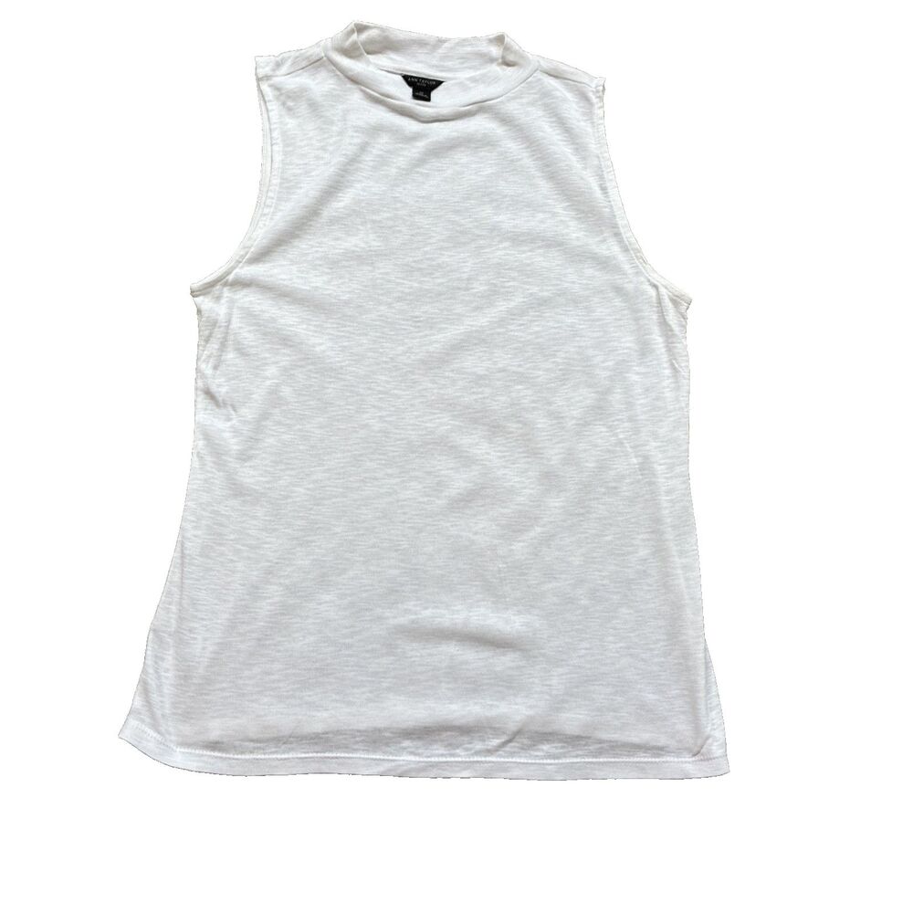 Ann Taylor Loft Women's White Sleeveless Lightweight Mock Neck Sz Medium Petite